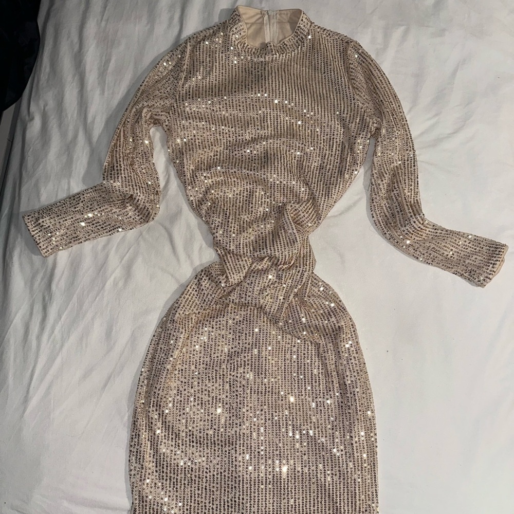 Zara Long Sleeve Sequin Dress in Gold